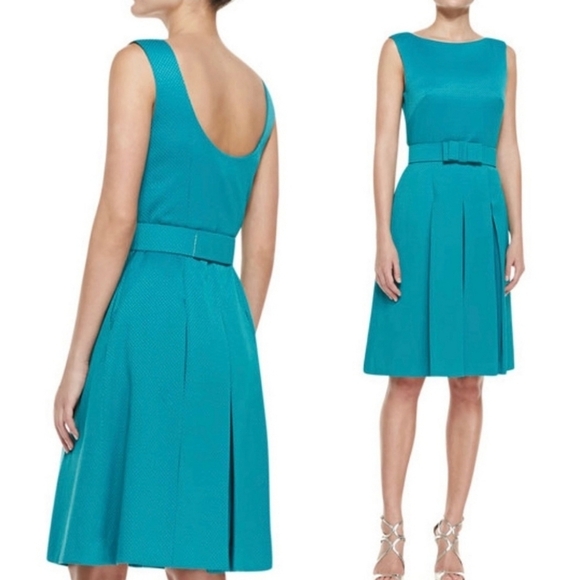 NWT Badgley Mischka Teal Sleeveless Cocktail Dress with Bow Belt size 4 - Picture 1 of 5